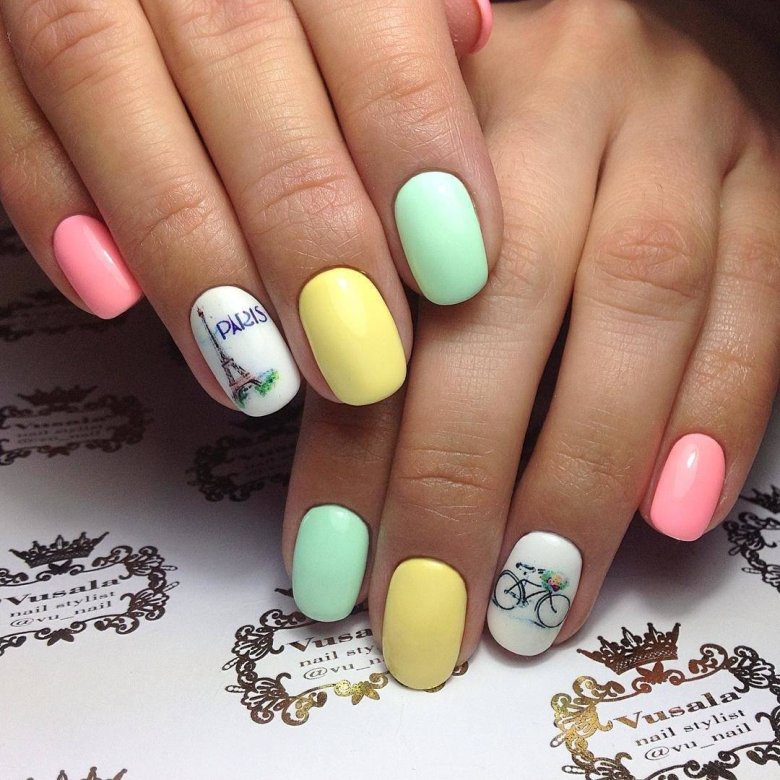 Цветной летний маникюр