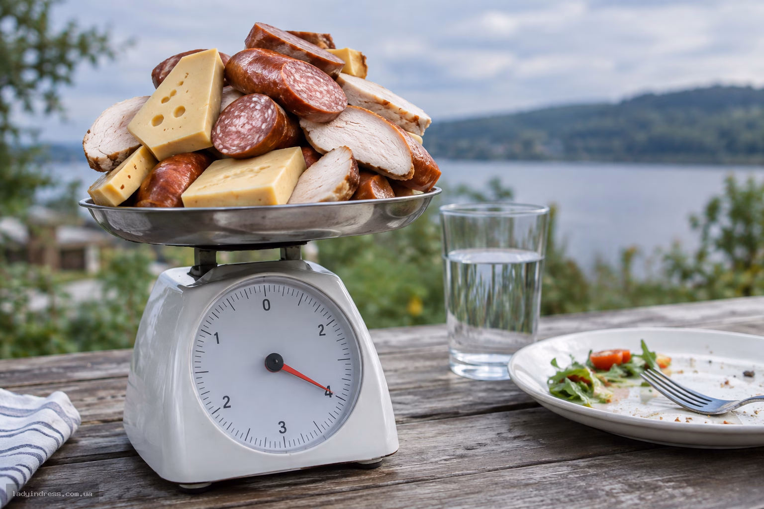 Перебір білкових продуктів на кухонних терезах