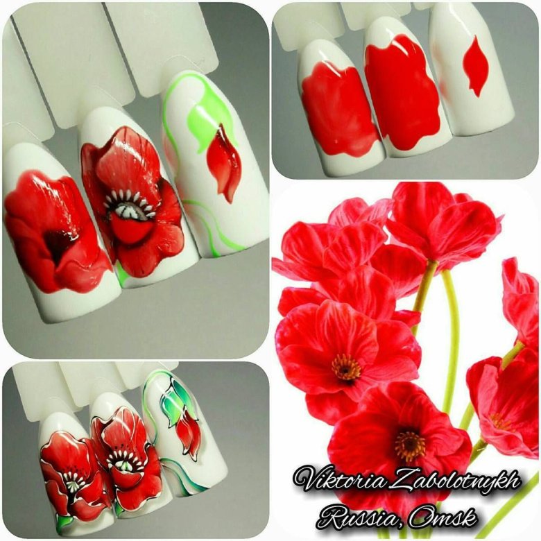 Красный маникюр с маками