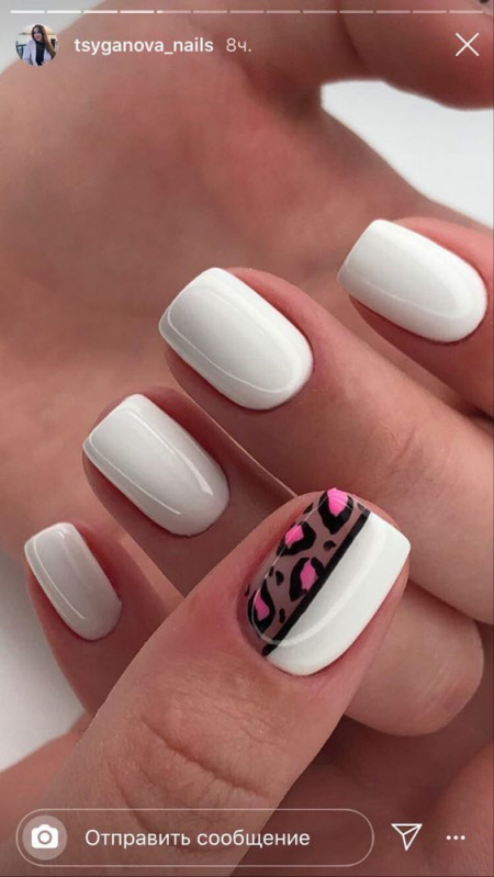 Ідеї білого манікюру з тваринним принтом