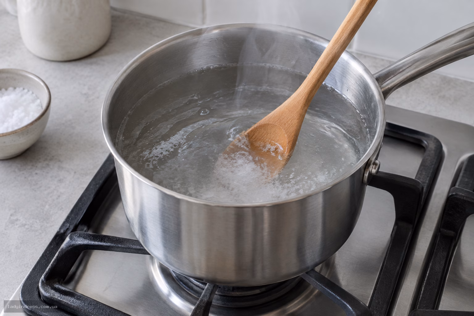 Каструля з водою та сіллю на плиті для розсолу